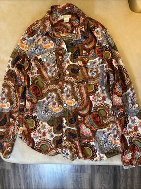 Lucky Brand Women's Paisley Button-Up Shirt - Multicolor (Olive, Orange, Red)